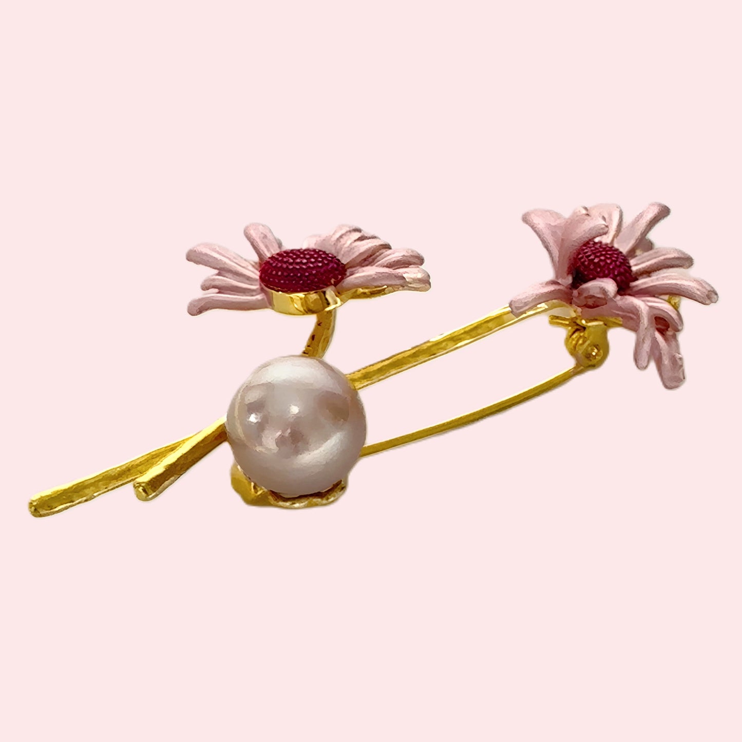 Painted Flower Pearl Brooch