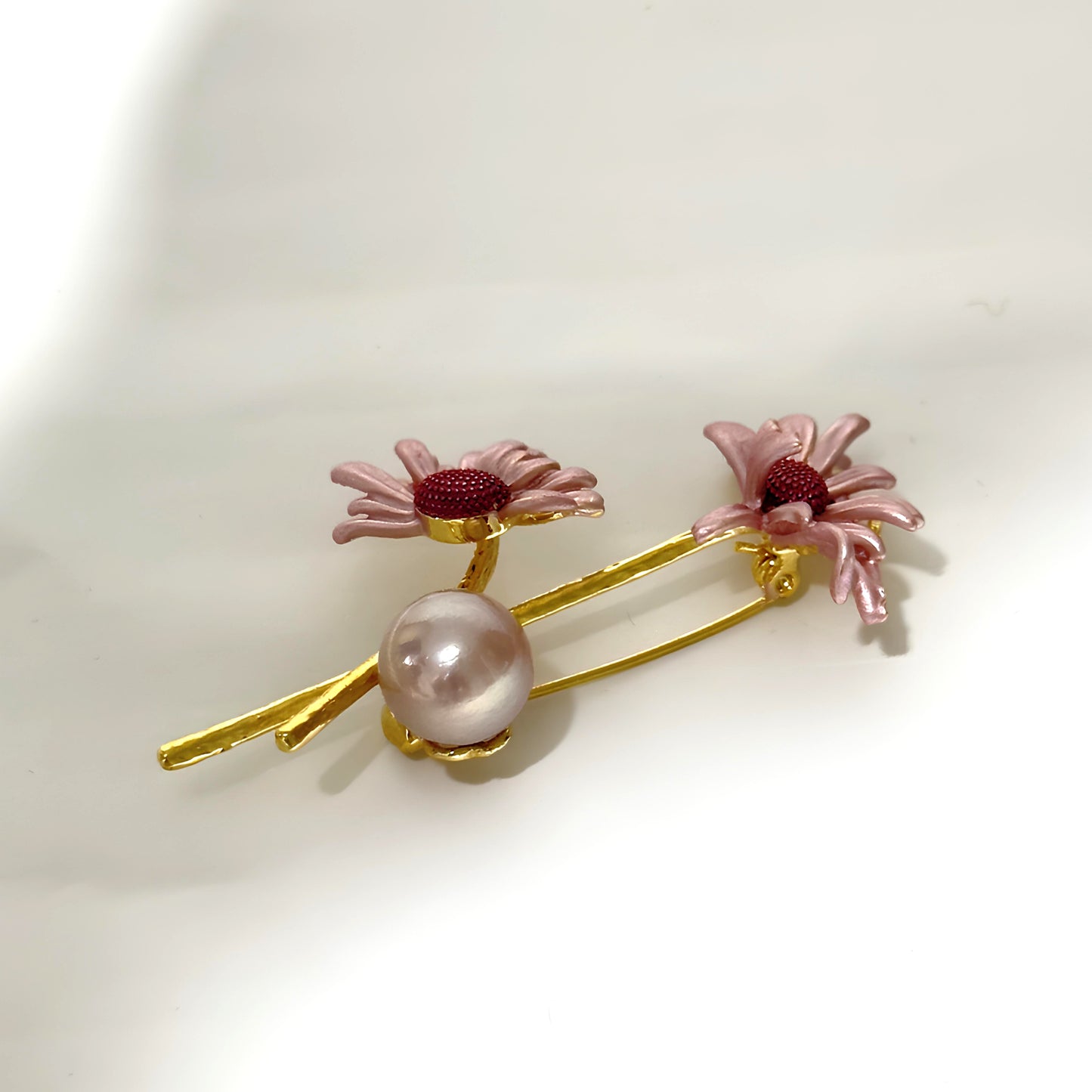 Painted Flower Pearl Brooch