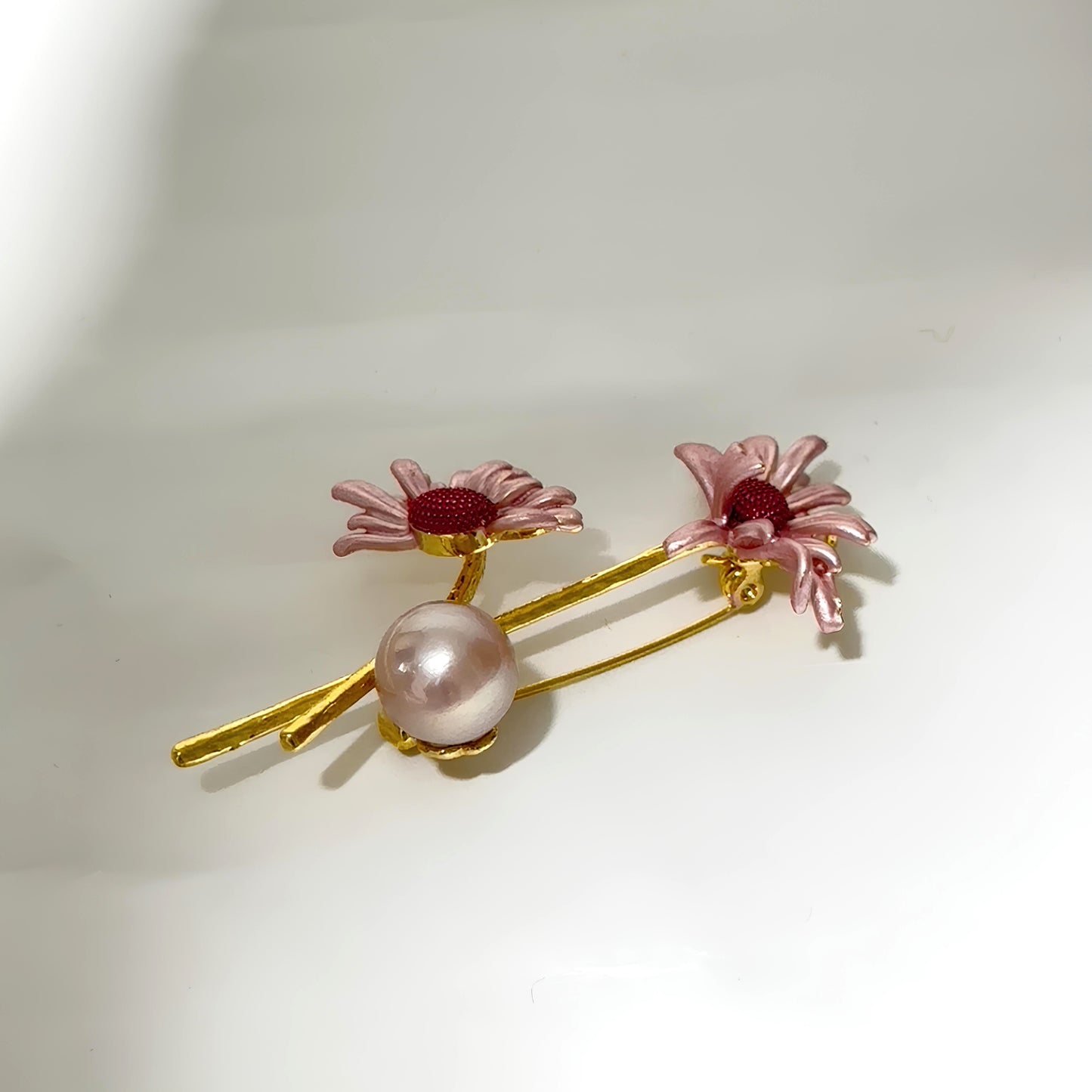 Painted Flower Pearl Brooch
