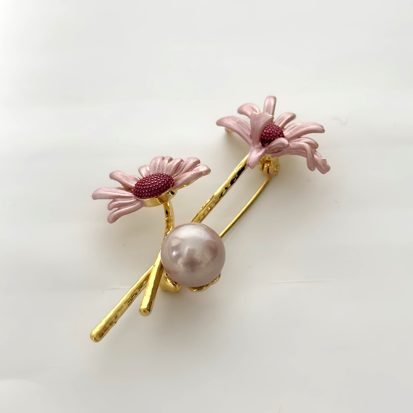 Painted Flower Pearl Brooch