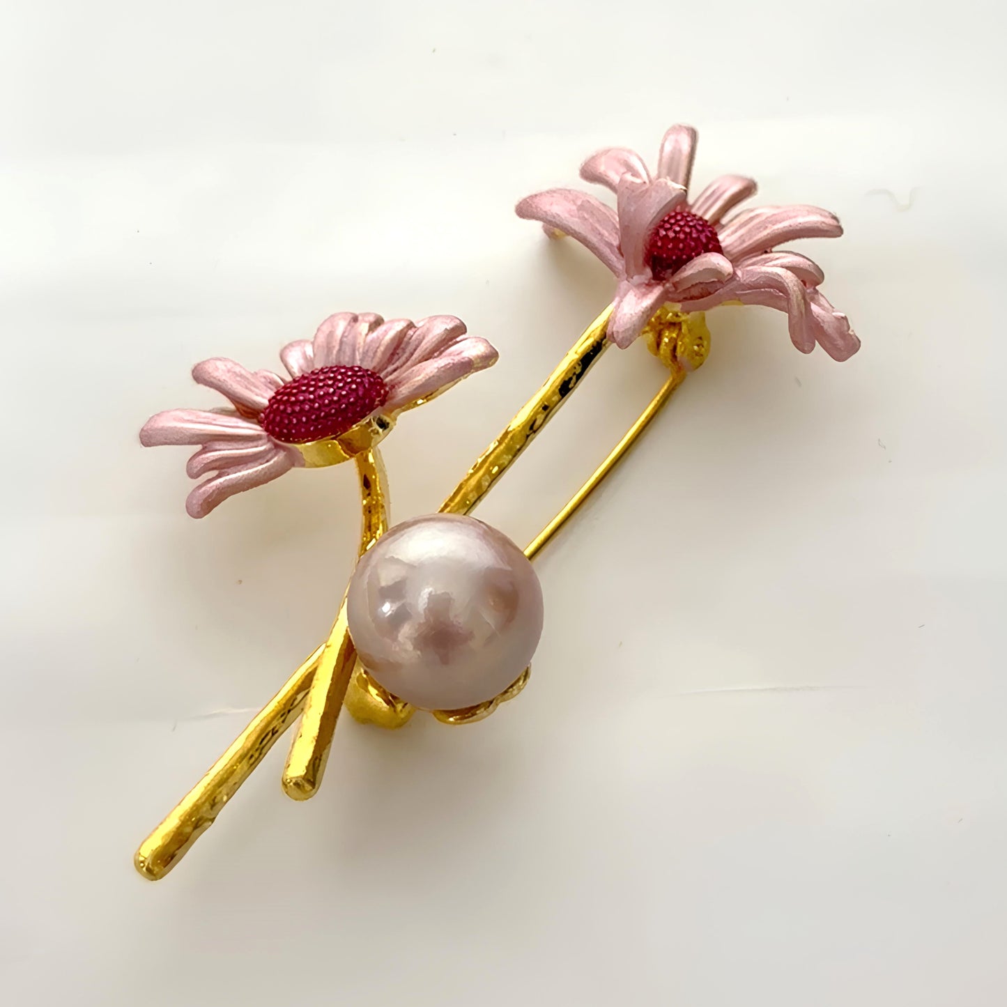 Painted Flower Pearl Brooch
