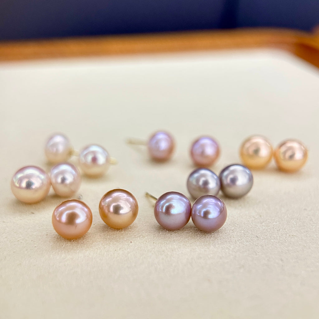 Colorful Flat Freshwater Pearl Stud Earrings – Minimalist