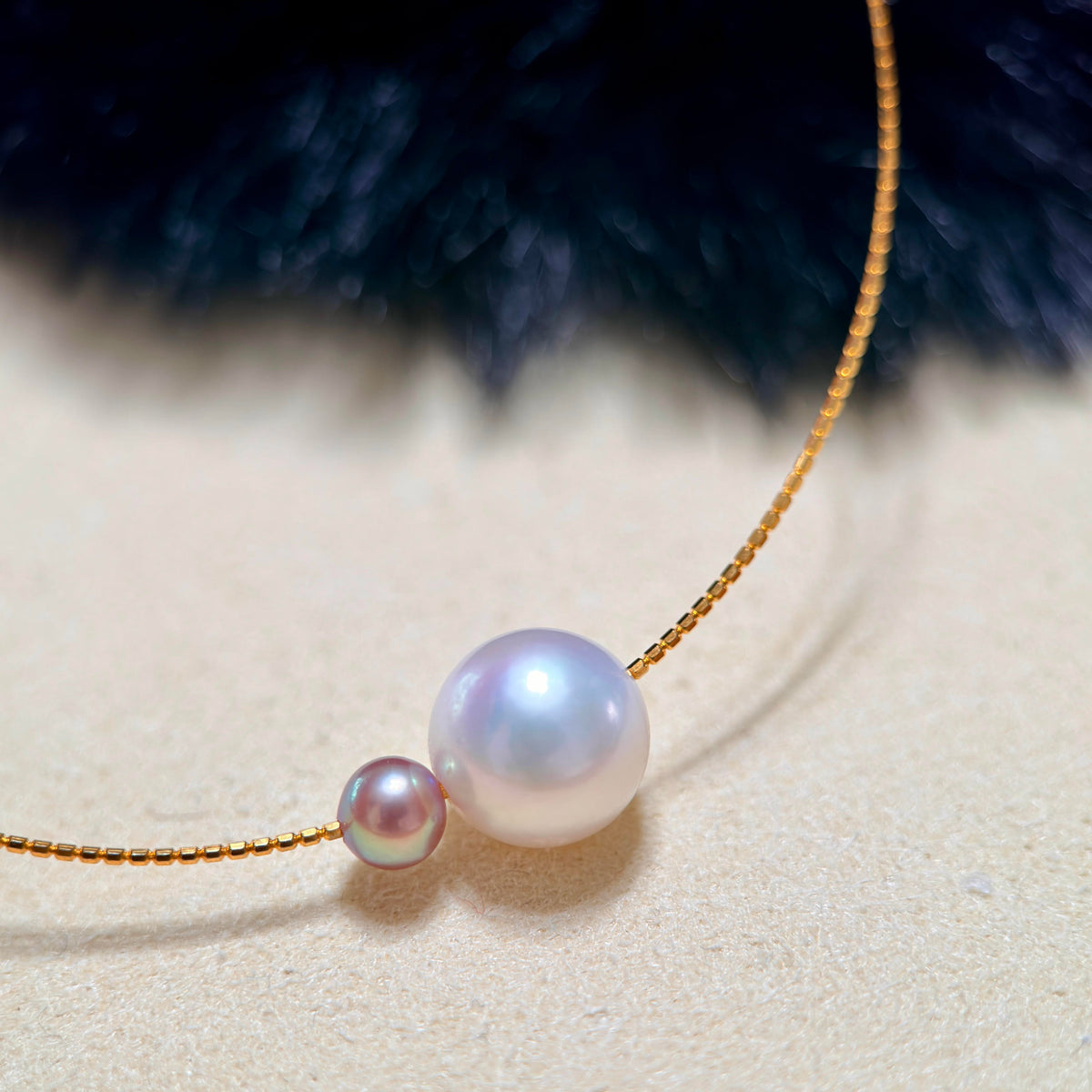 Asymmetrical Double Pearl Choker – White & Small Purple Pearls
