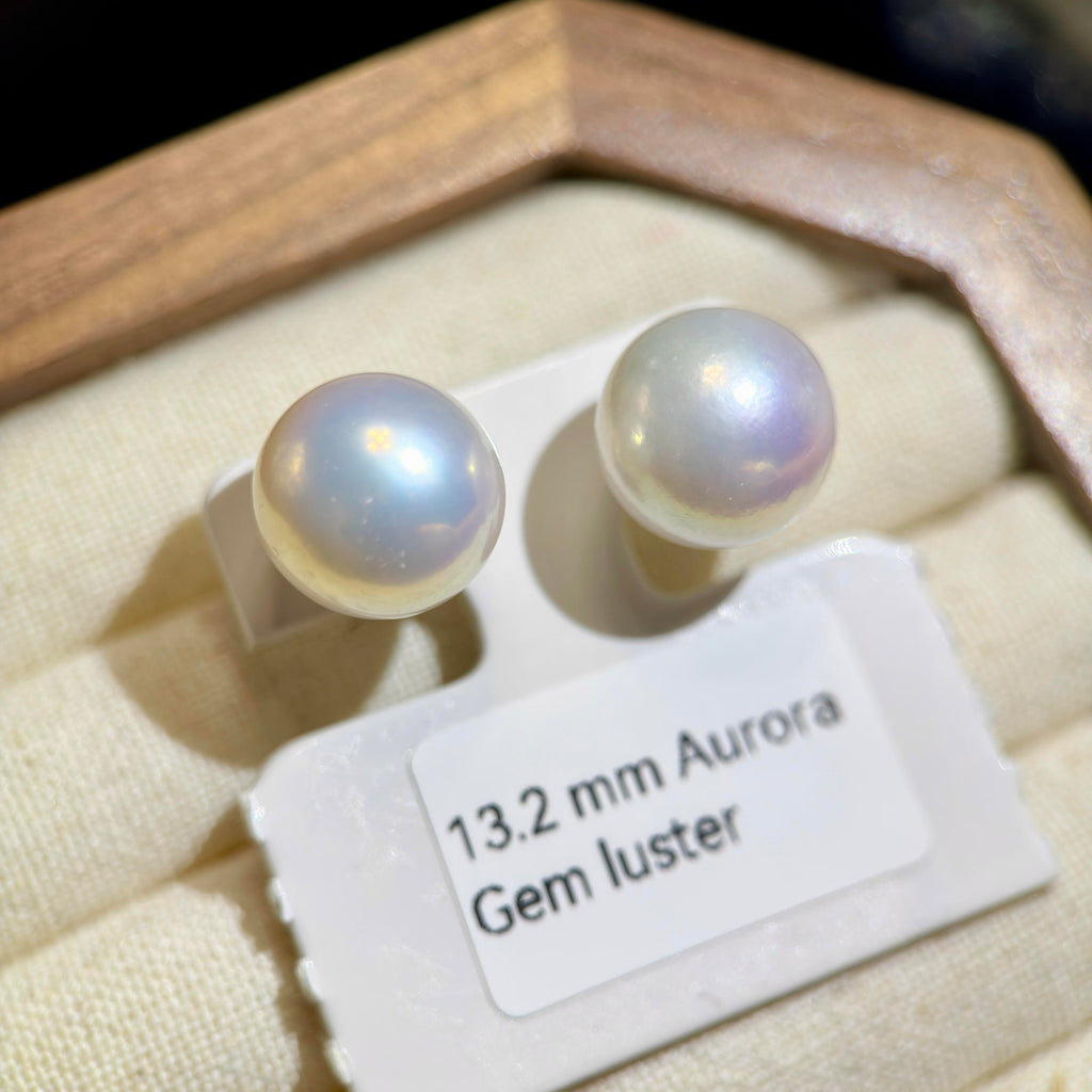 13.2mm White Pearl Stud Earrings – Aurora Luster Minimalist Large Pearls