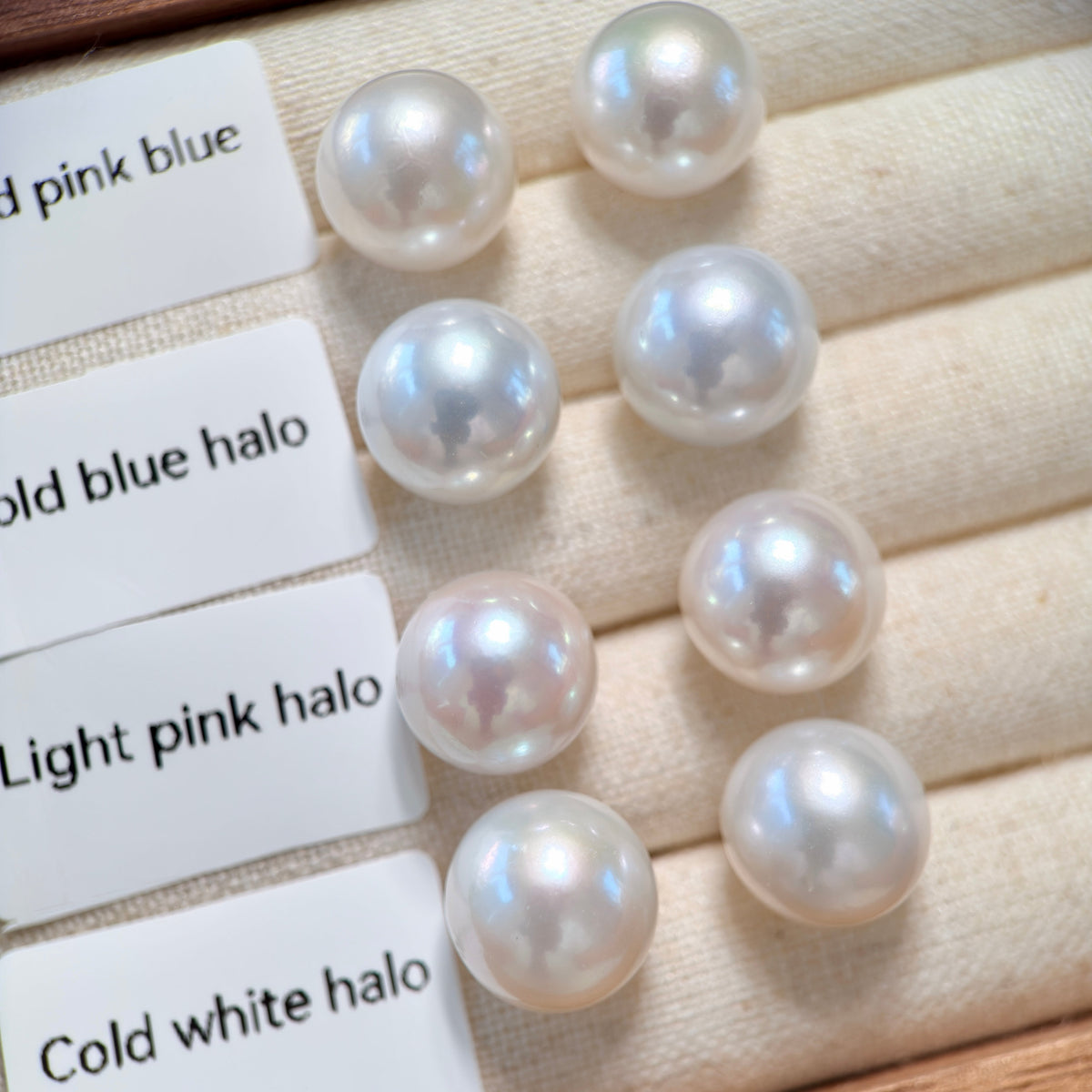12mm White Freshwater Pearl Stud Earrings – Four Halo Colour Variations