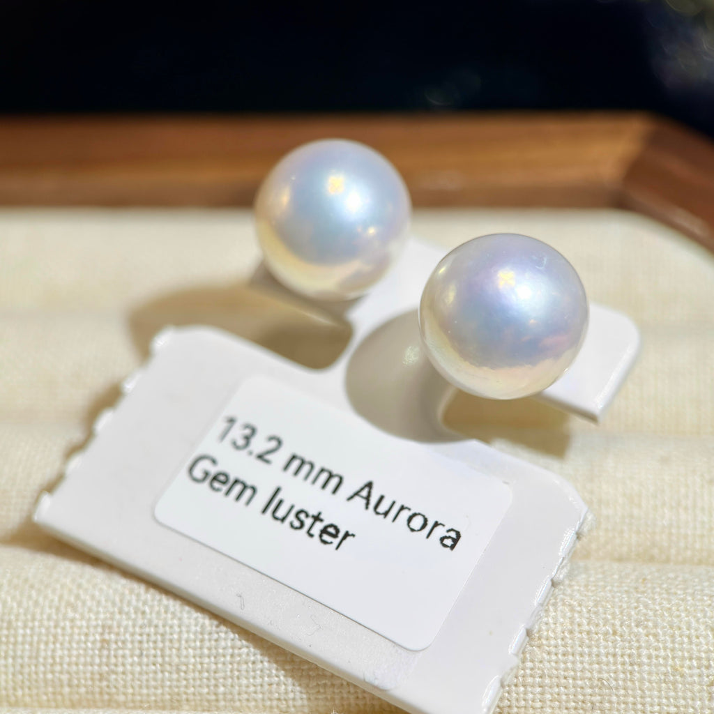 13.2mm White Pearl Stud Earrings – Aurora Luster Minimalist Large Pearls