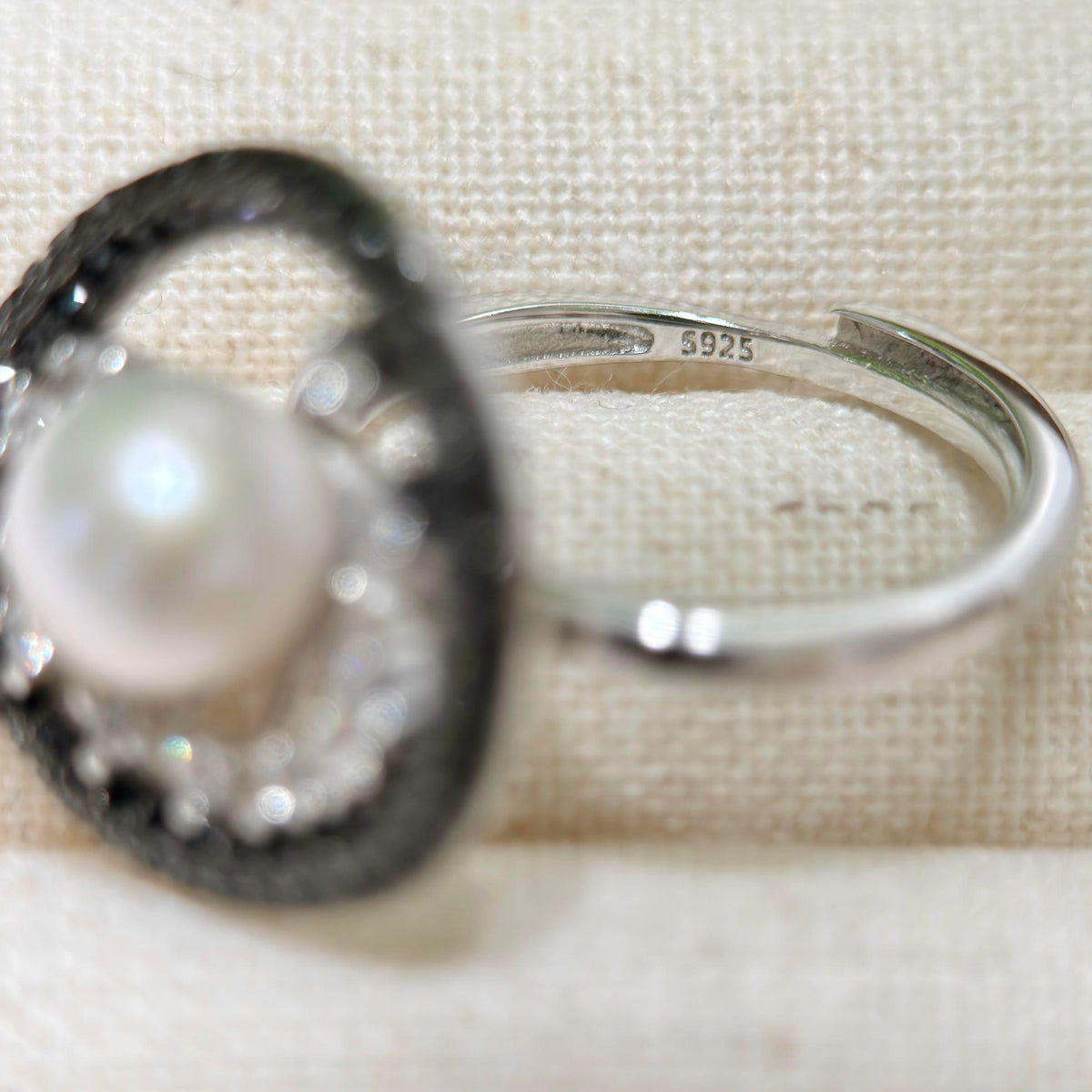 White Pearls Black CZ Pearl Ring & Pendant