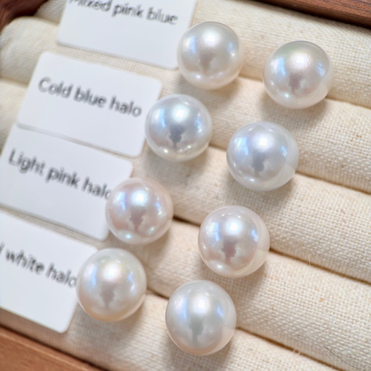 12mm White Freshwater Pearl Stud Earrings – Four Halo Colour Variations