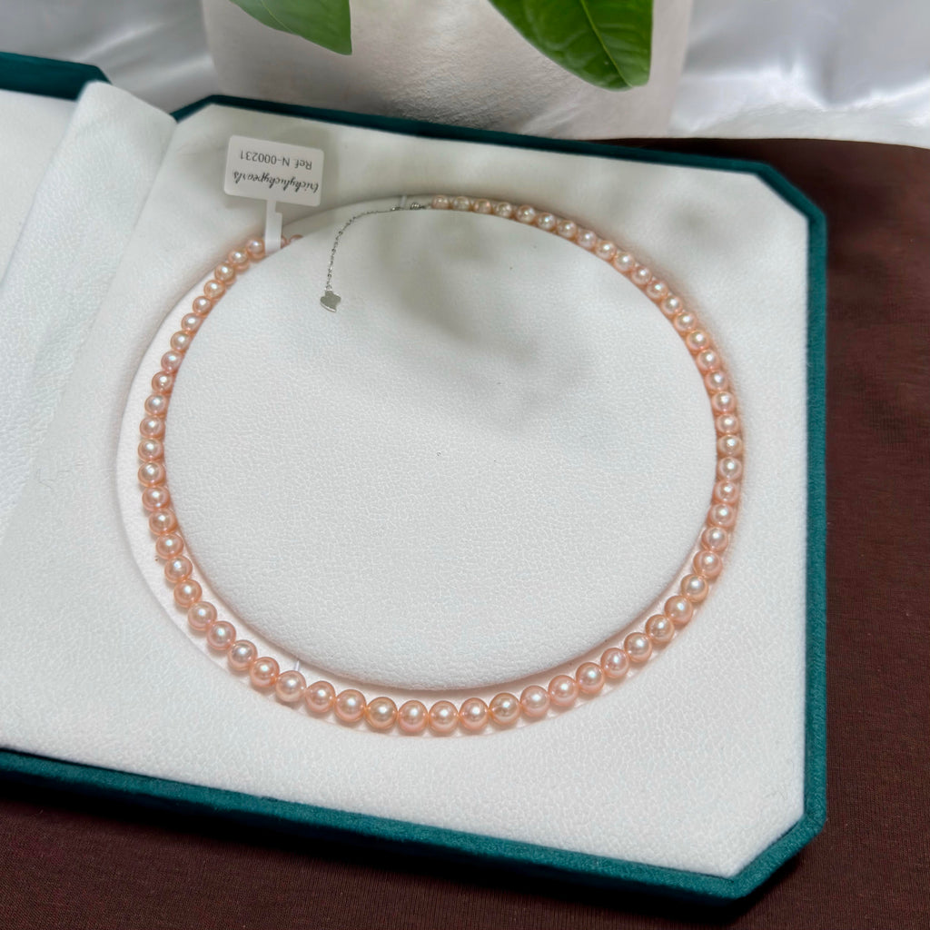 Elegant Iridescent Orange 6.5mm Freshwater Pearl Necklace