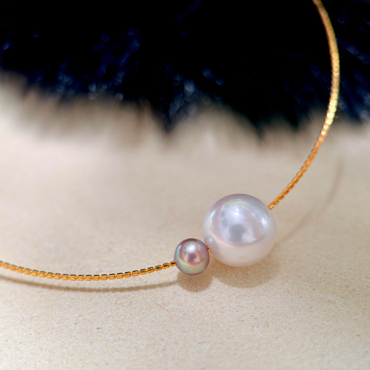 Asymmetrical Double Pearl Choker – White & Small Purple Pearls