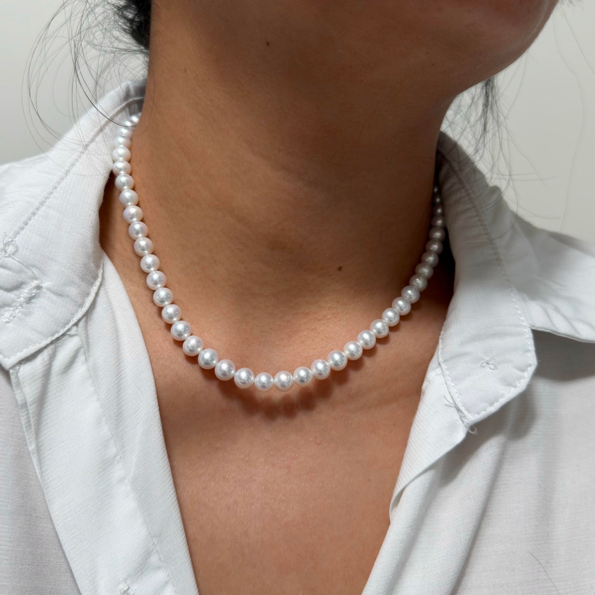 Elegant white freshwater pearl strand suitable for everyday and occasion wear.