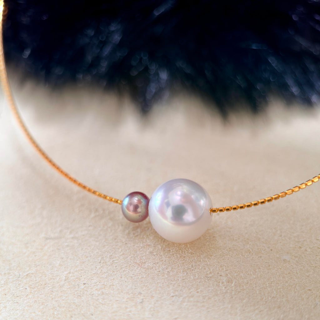 Asymmetrical Double Pearl Choker – White & Small Purple Pearls