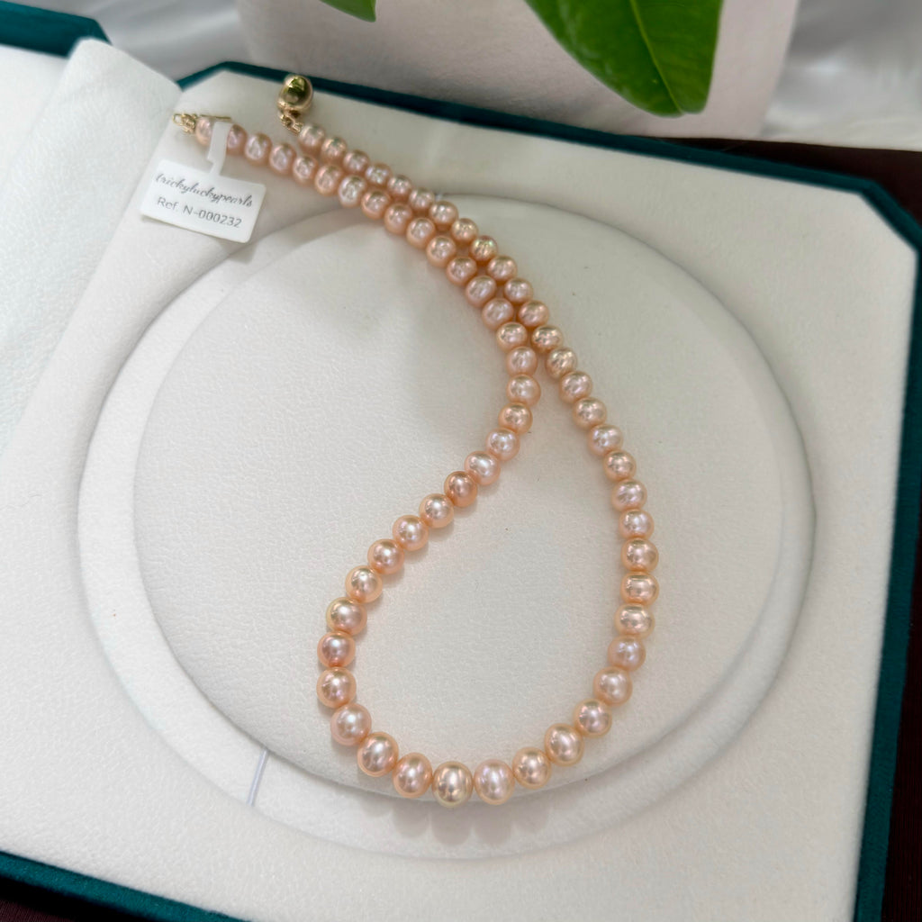 Elegant Metallic Orange 7.5mm Freshwater Pearl Necklace