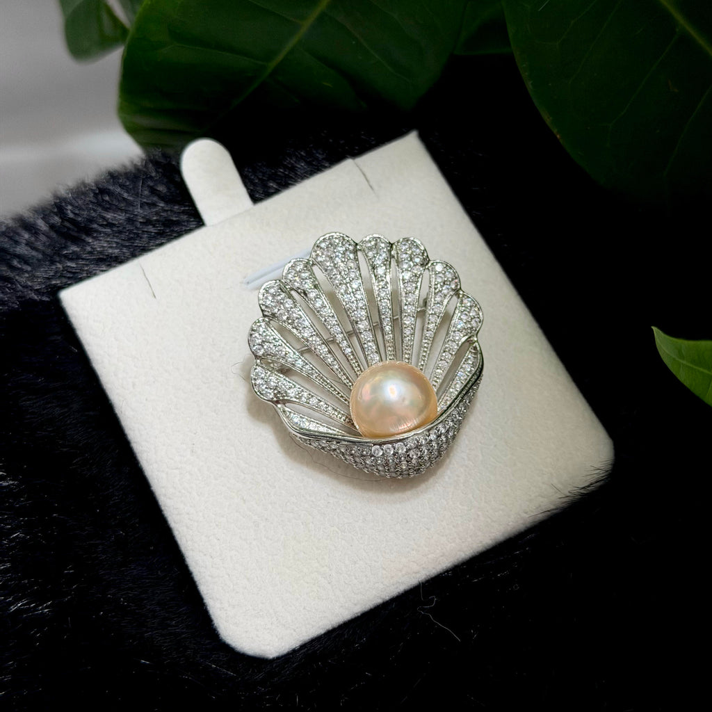 shinny golden pearl brooch