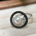 White Pearls Black CZ Pearl Ring & Pendant