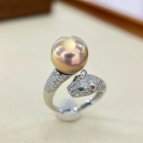 11.9mm Golden Green Pearl Leopard Ring – Reddish Brown Halo