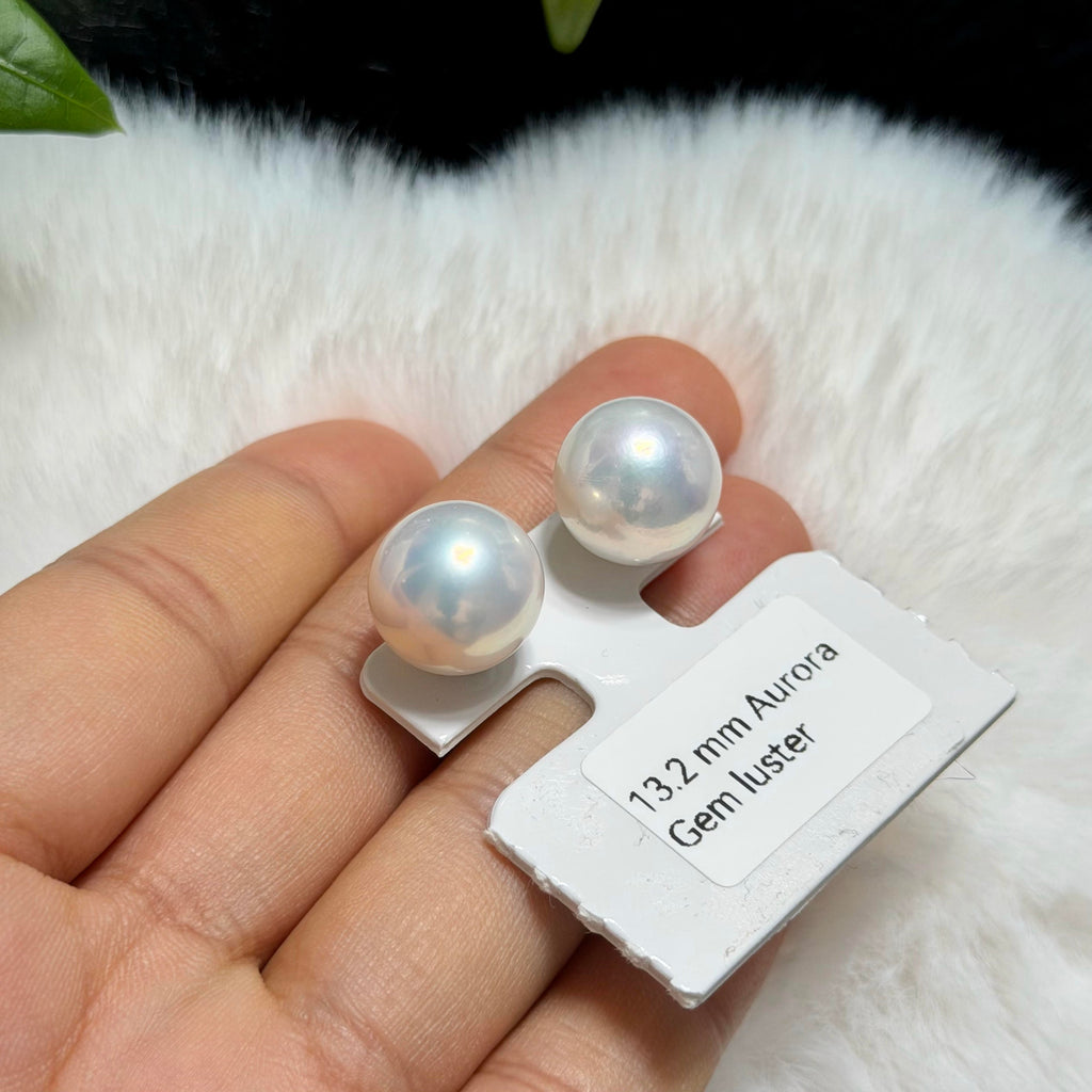 13.2mm White Pearl Stud Earrings – Aurora Luster Minimalist Large Pearls