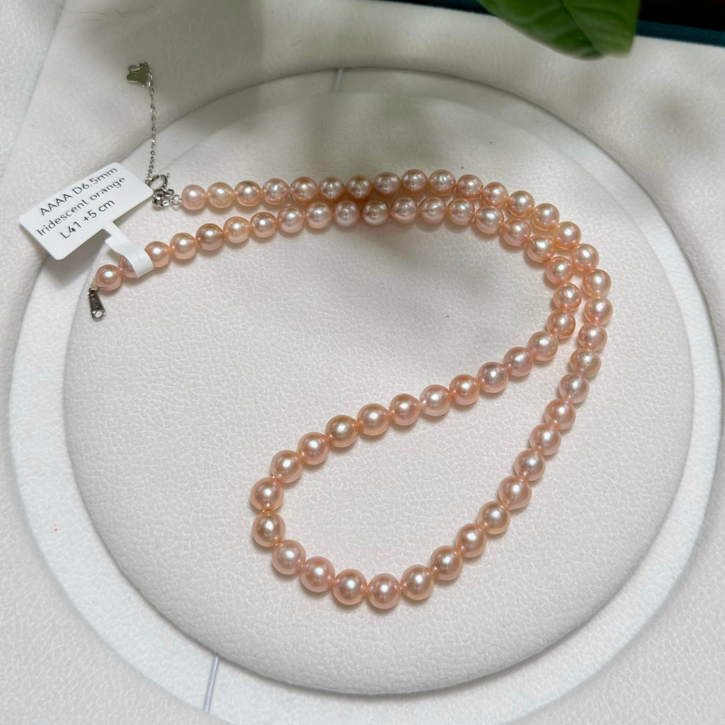 Elegant Iridescent Orange 6.5mm Freshwater Pearl Necklace