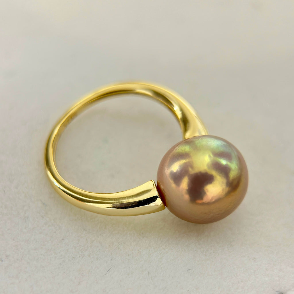 Golden Green Pearl Ring & Pendant Jewelry Set
