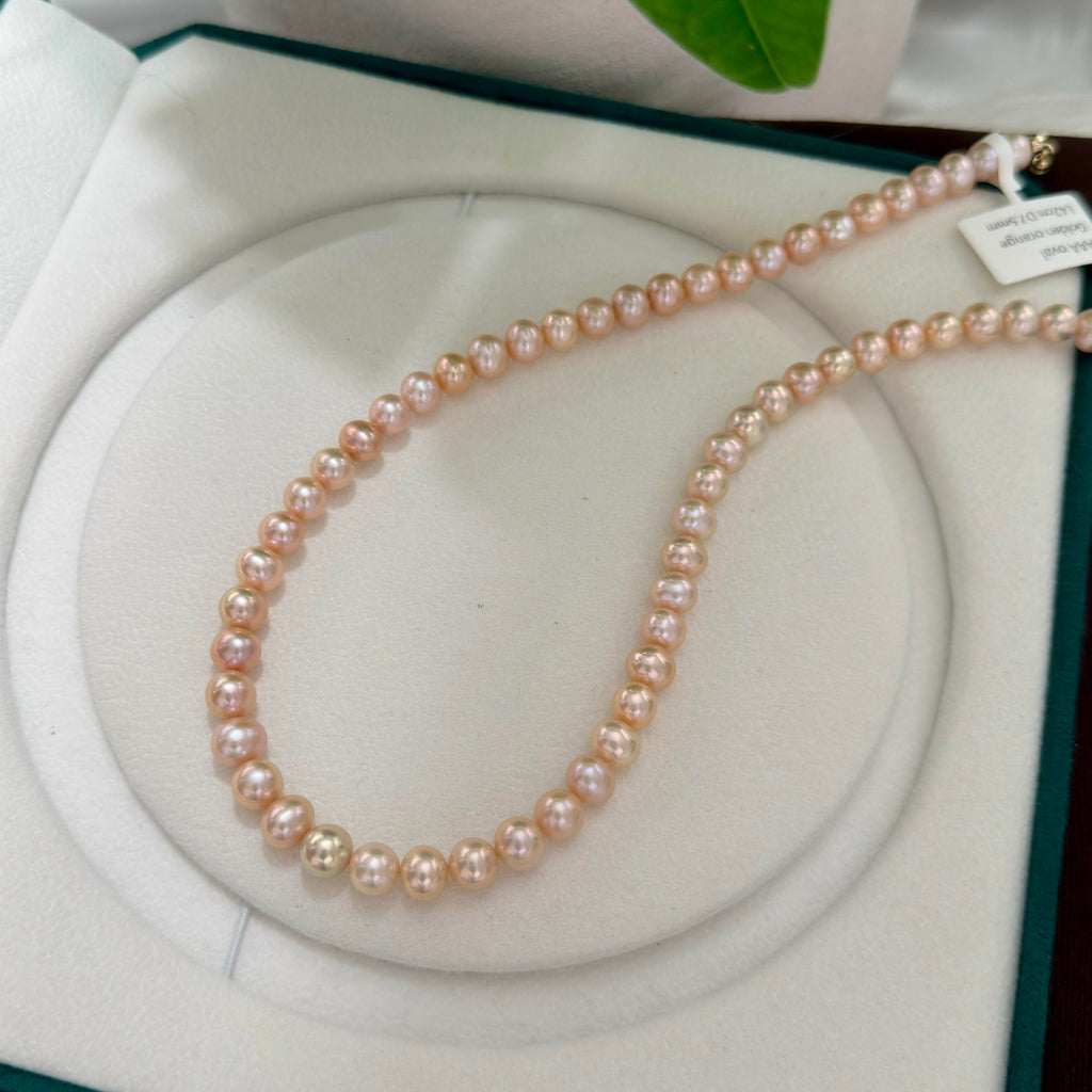 Elegant Metallic Orange 7.5mm Freshwater Pearl Necklace