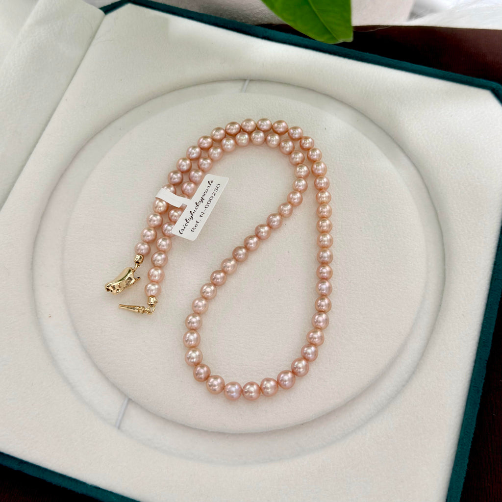 Elegant Metallic Orange 6mm Freshwater Pearl Necklace