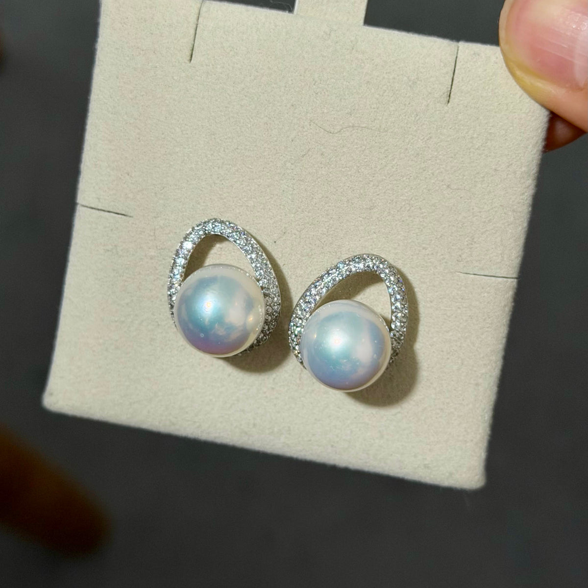 Sparkling 12mm Cold Blue Halo Pearl Stud Earrings