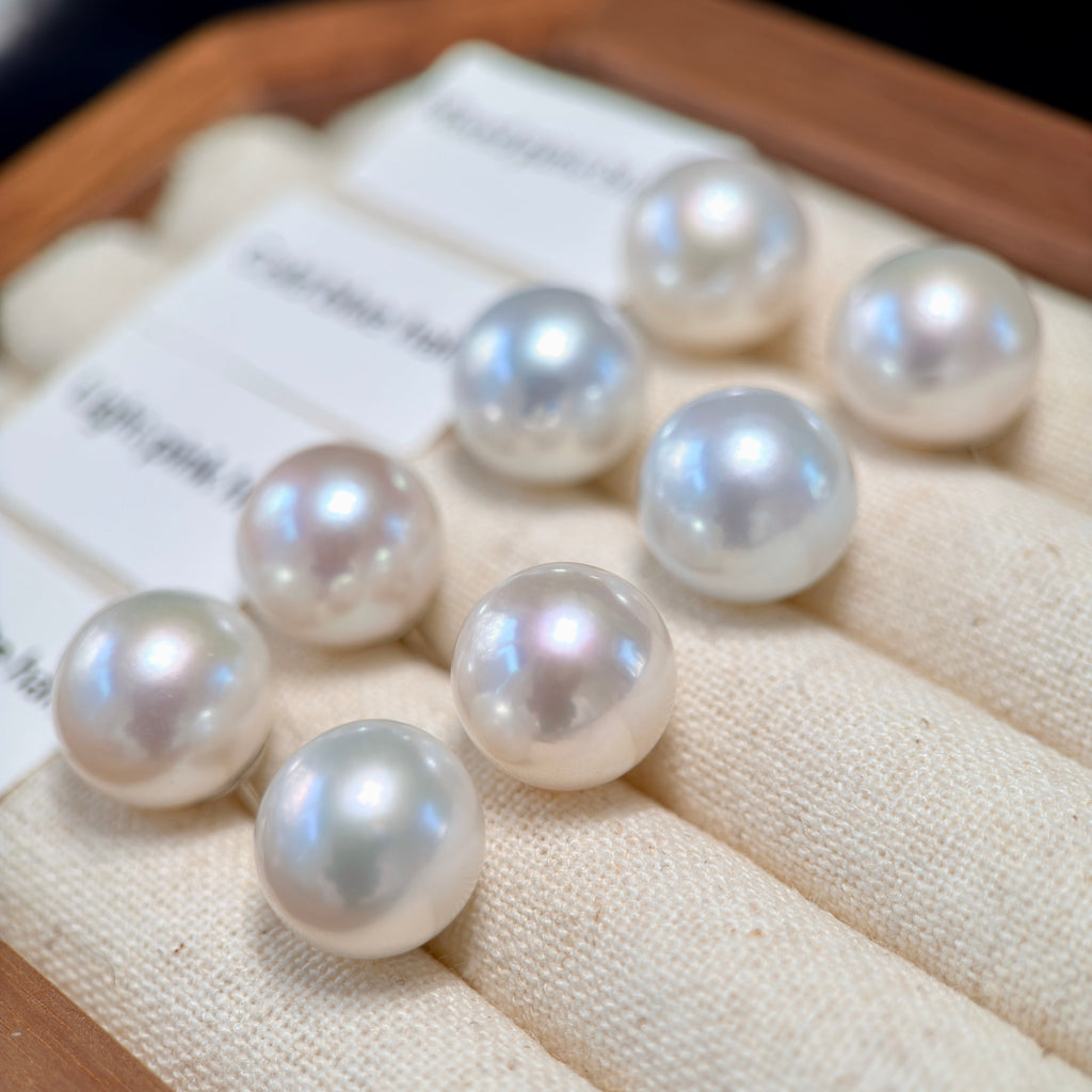 12mm White Freshwater Pearl Stud Earrings – Four Halo Colour Variations