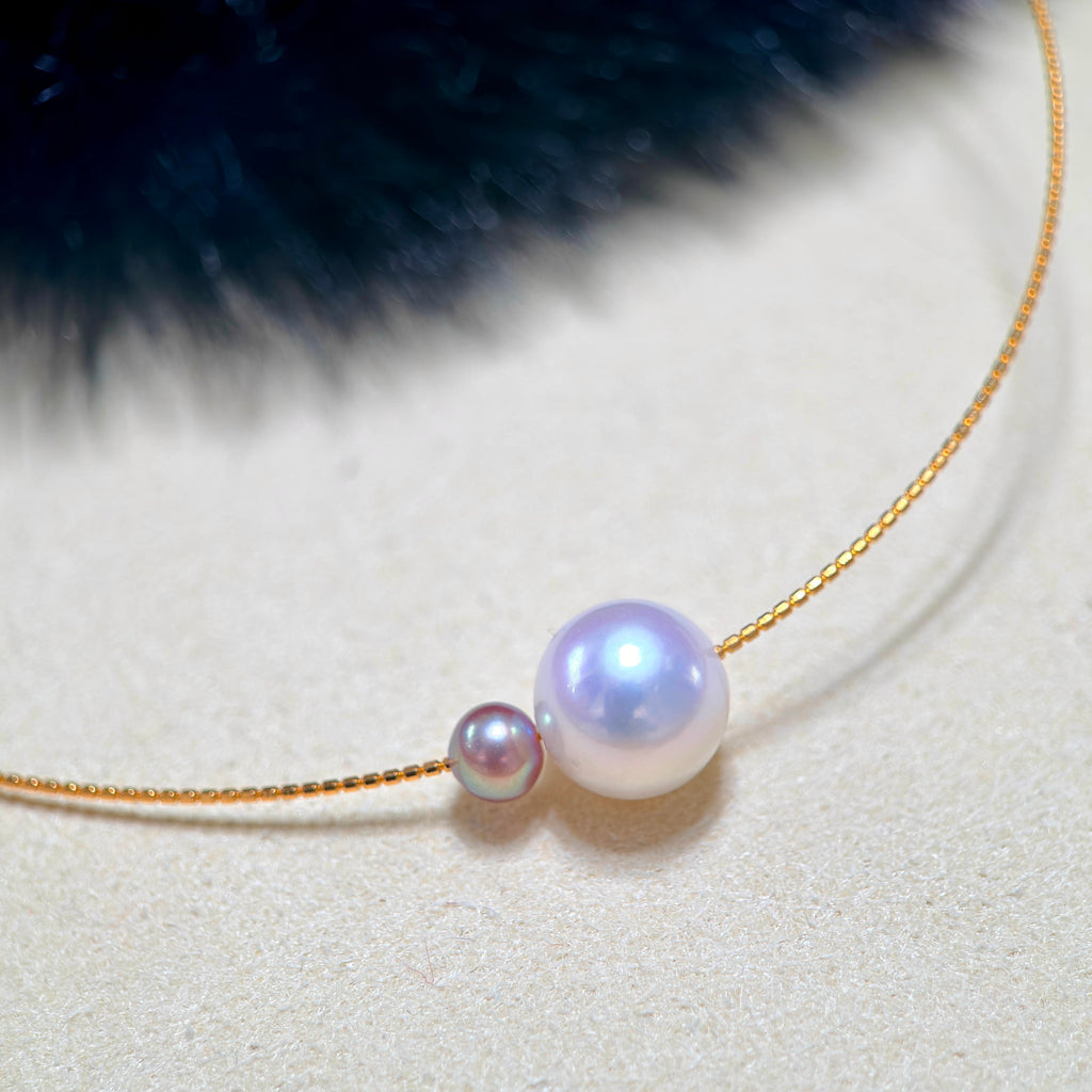 Asymmetrical Double Pearl Choker – White & Small Purple Pearls