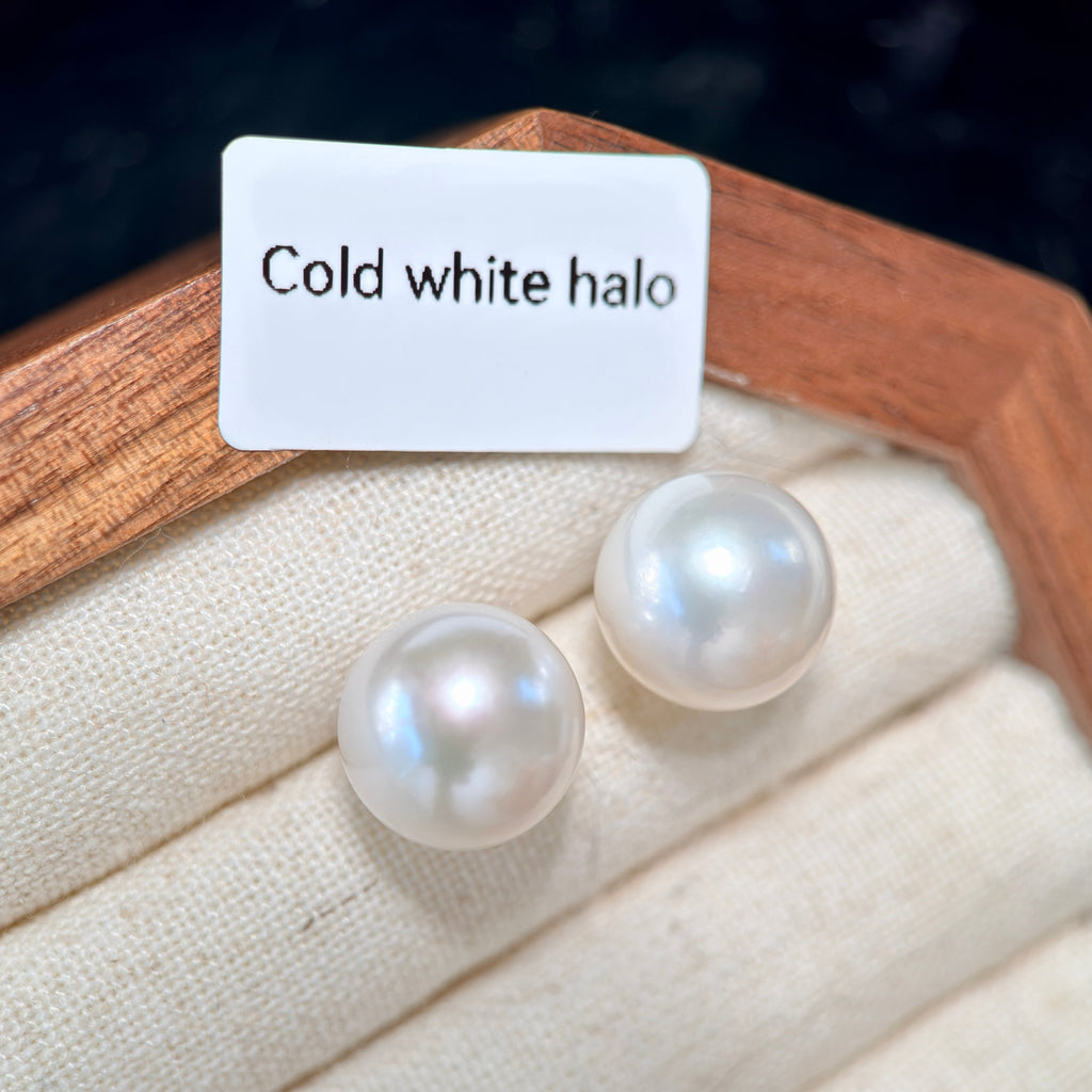 12mm White Freshwater Pearl Stud Earrings – Four Halo Colour Variations