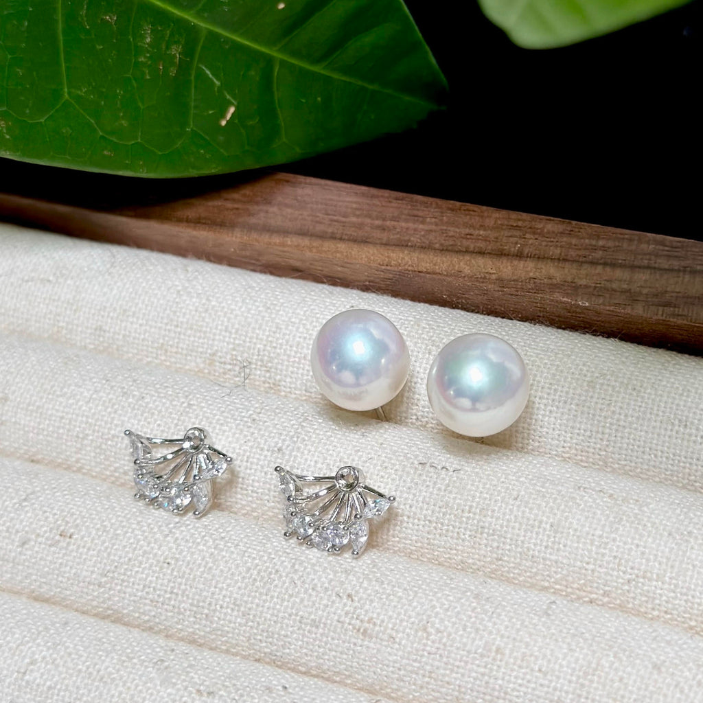 Elegant Convertible 10mm Freshwater Pearl Stud Earrings, 2-in-1 jewelry