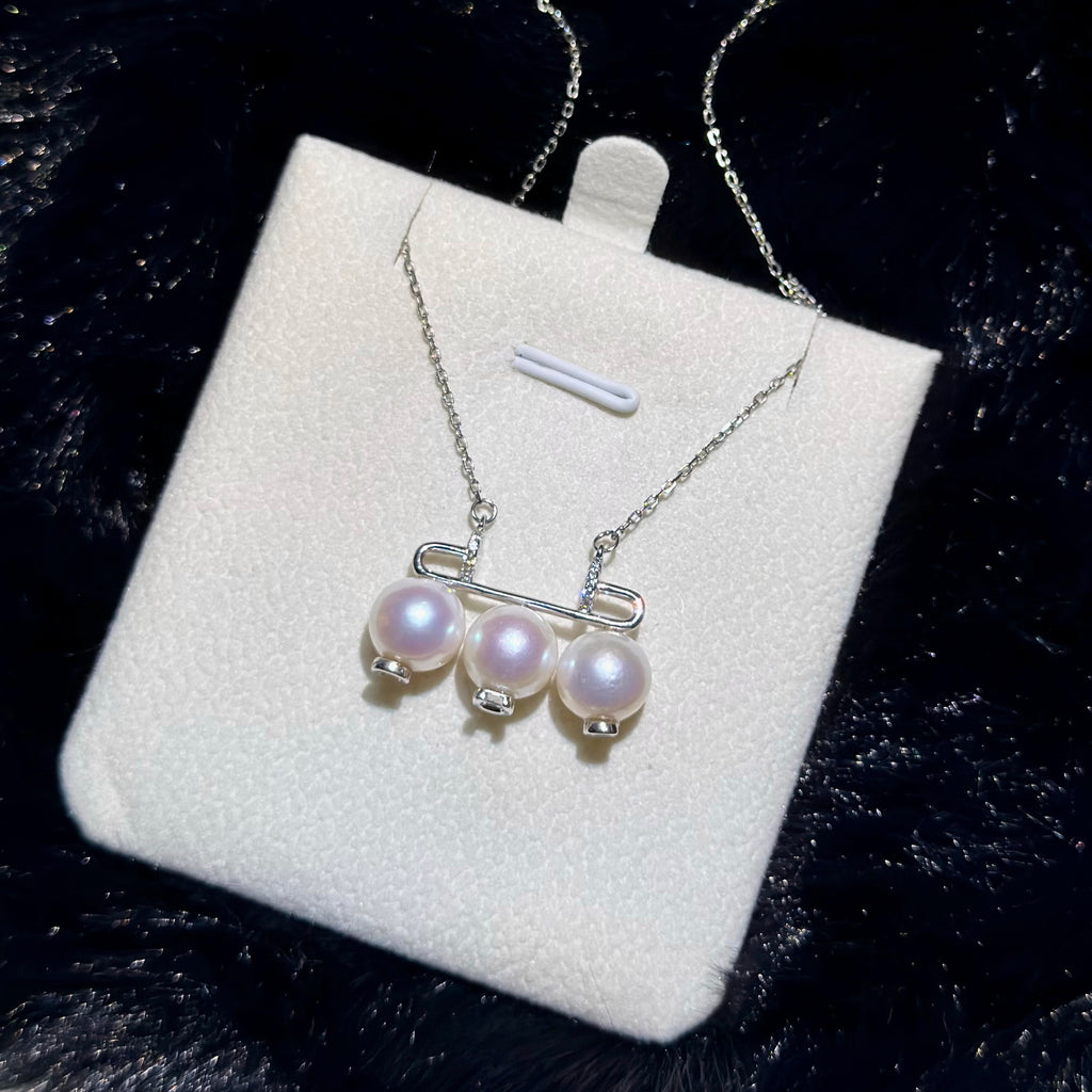 Triple Pink Halo Pearl Pendant Necklace