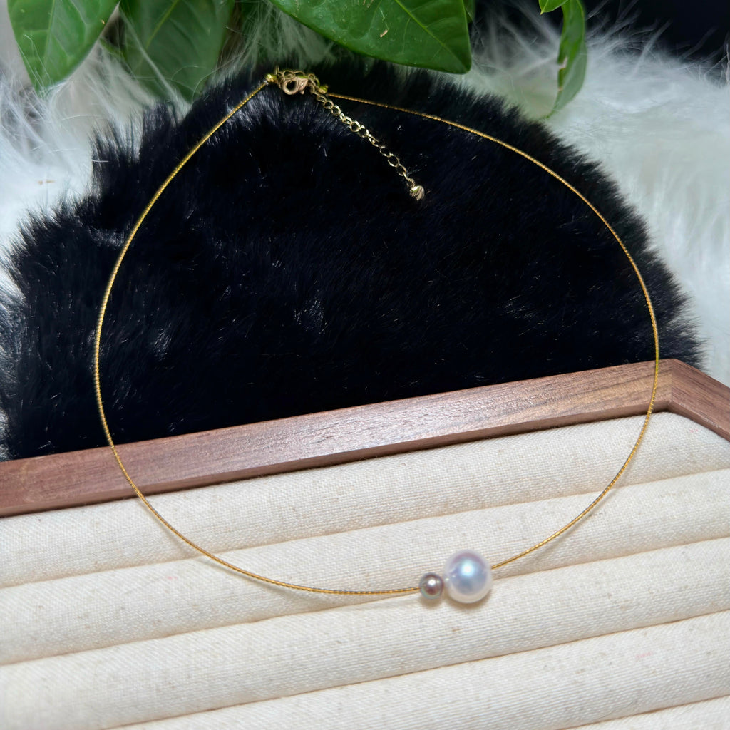 Asymmetrical Double Pearl Choker – White & Small Purple Pearls