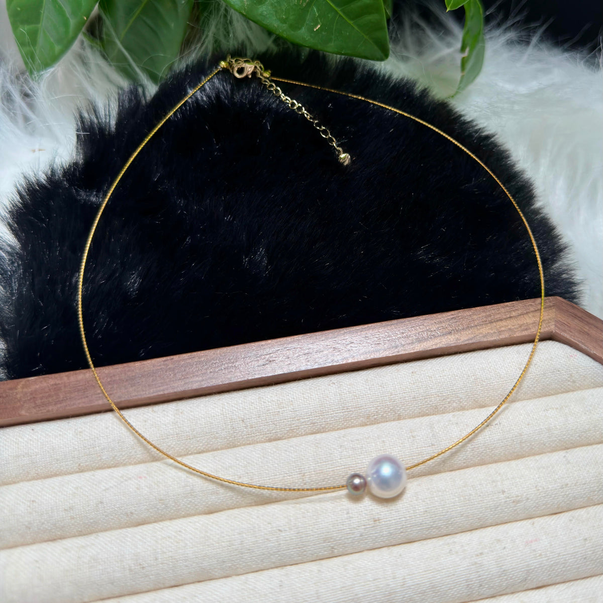 Asymmetrical Double Pearl Choker – White & Small Purple Pearls