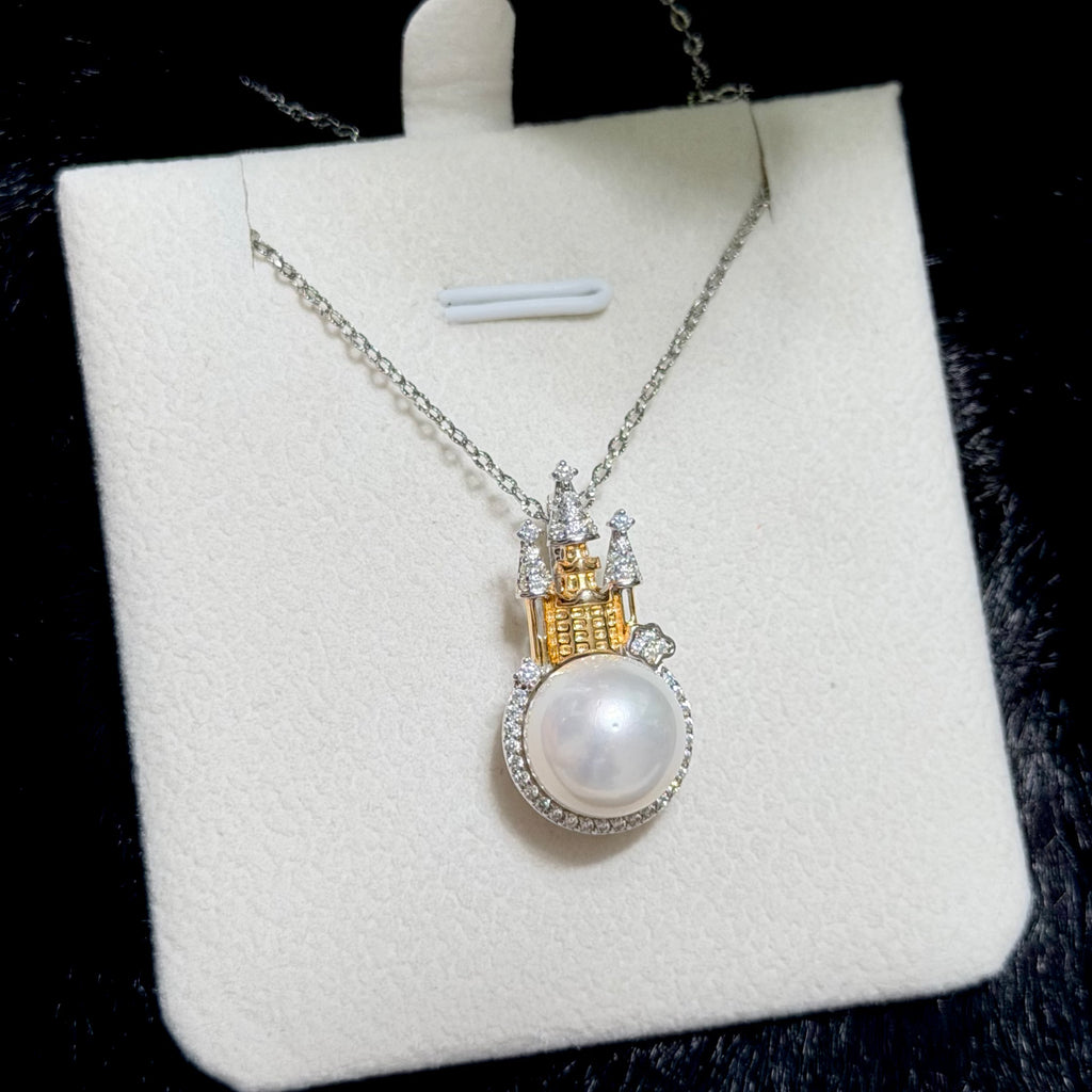Sparkling castle pearl necklace designed as a romantic gift for her.