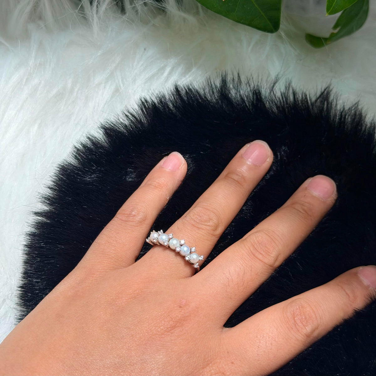 Small Blue Pink Halo Pearl Crown Ring
