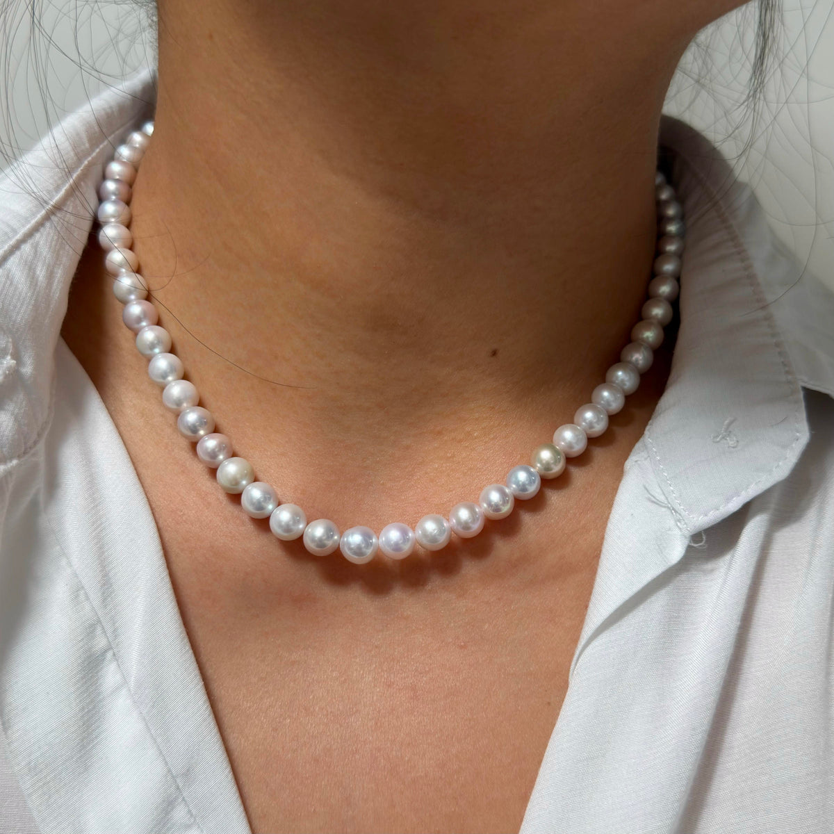 Elegant white freshwater pearl strand suitable for everyday and occasion wear.