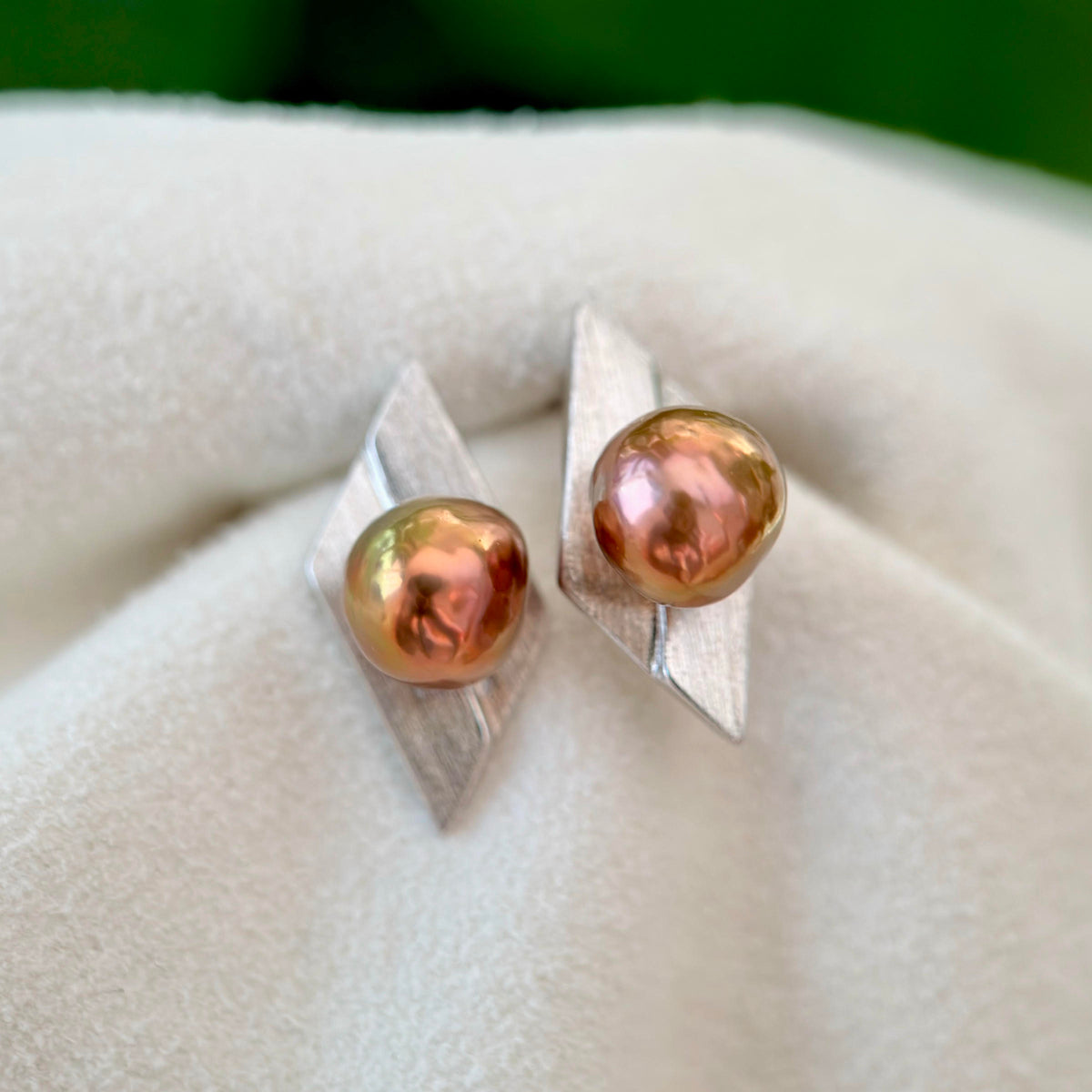 Modernist Geometric 7.5mm Baroque Pearl Stud Earrings