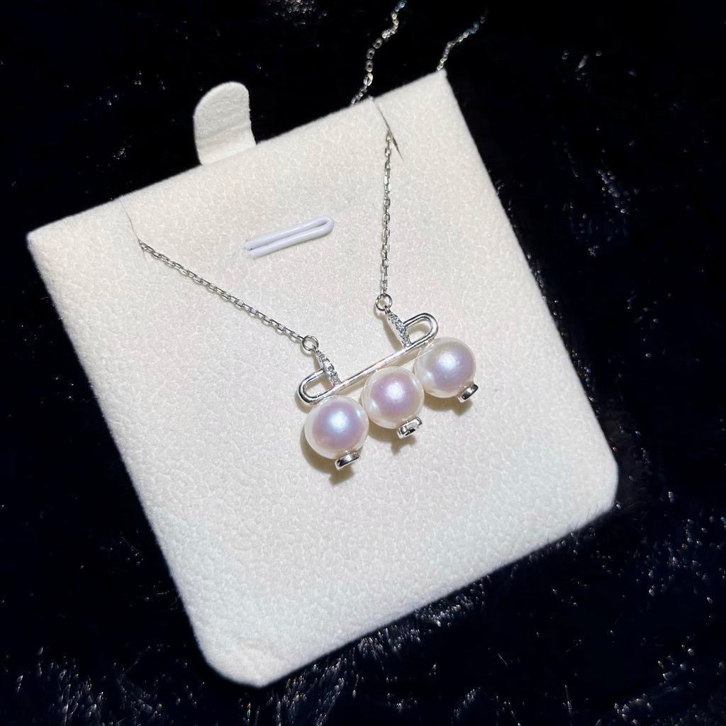 Triple Pink Halo Pearl Pendant Necklace