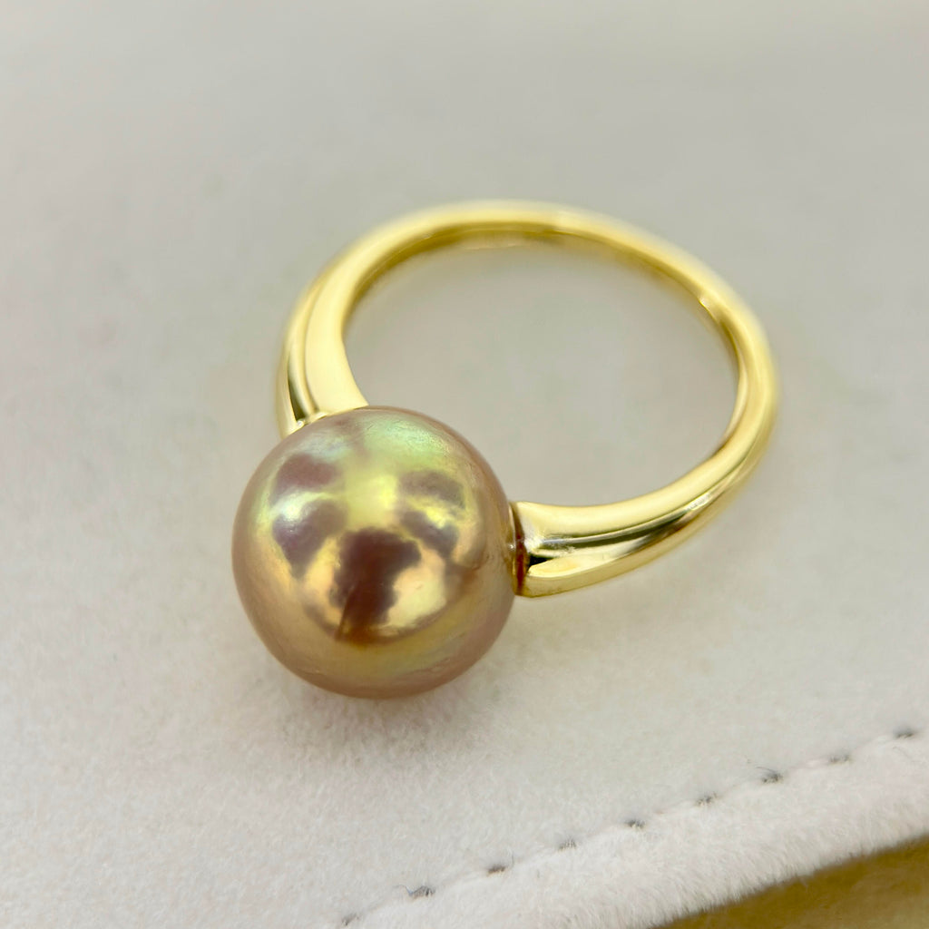 Golden Green Pearl Ring & Pendant Jewelry Set