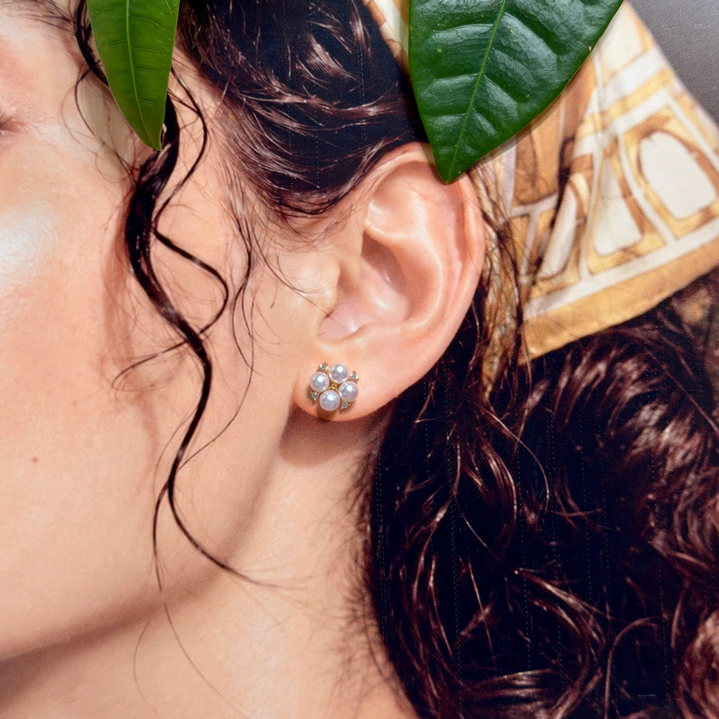 Romantic Floral 4mm Freshwater Pearl Stud Earrings