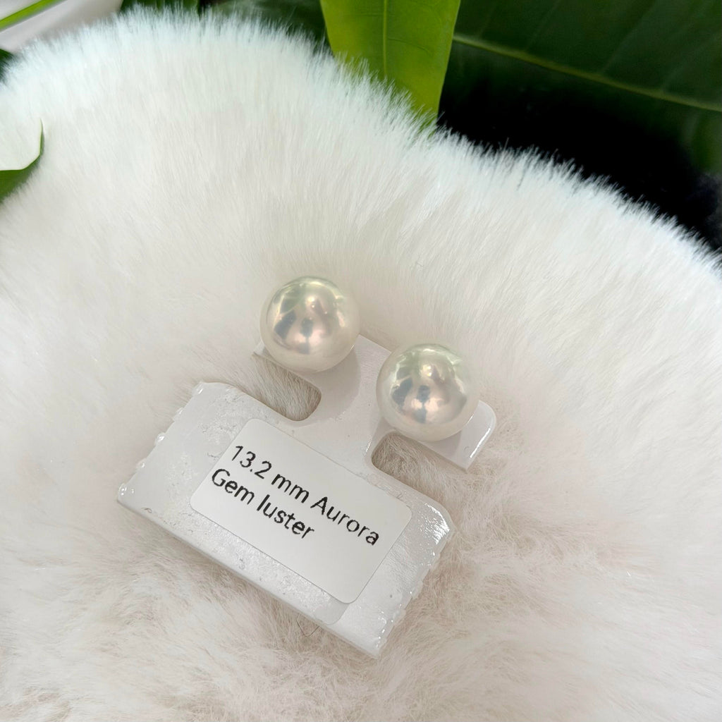13.2mm White Pearl Stud Earrings – Aurora Luster Minimalist Large Pearls