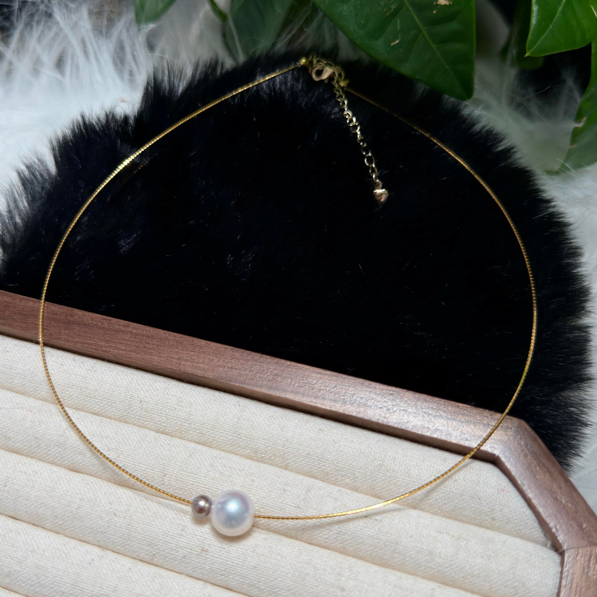 Asymmetrical Double Pearl Choker – White & Small Purple Pearls