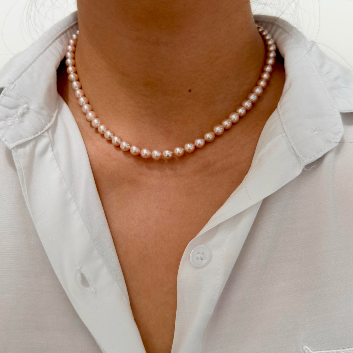 Elegant Iridescent Orange 6.5mm Freshwater Pearl Necklace