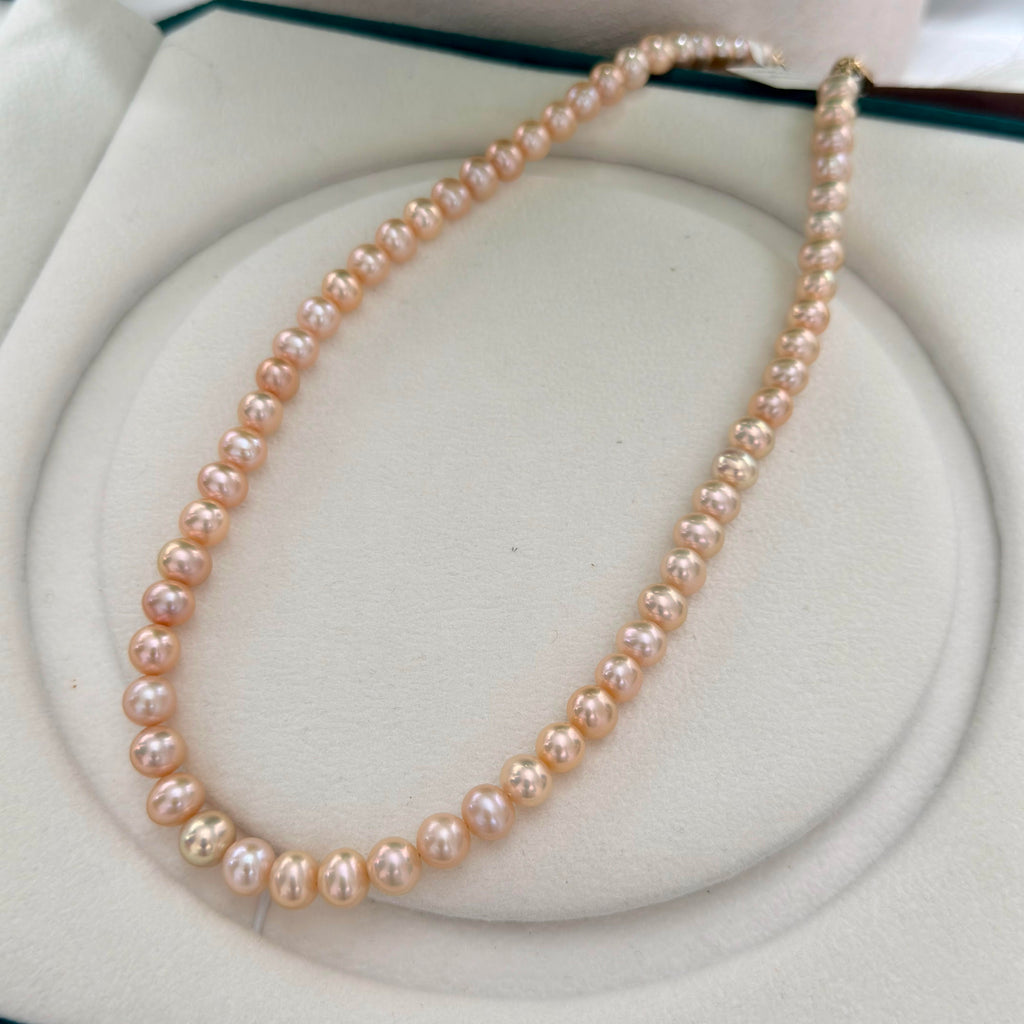 Elegant Metallic Orange 7.5mm Freshwater Pearl Necklace