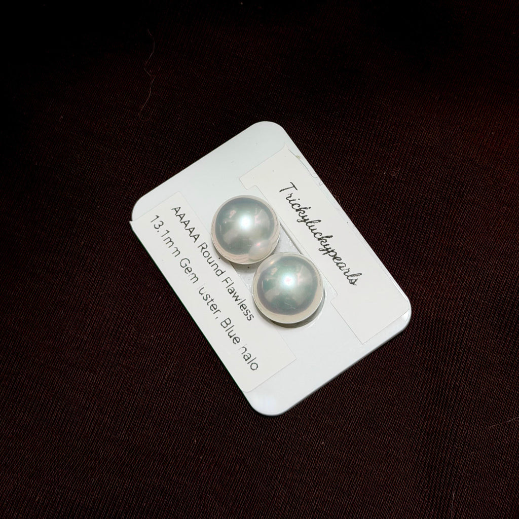 Large white freshwater pearl earrings with exceptionally strong lustre.
