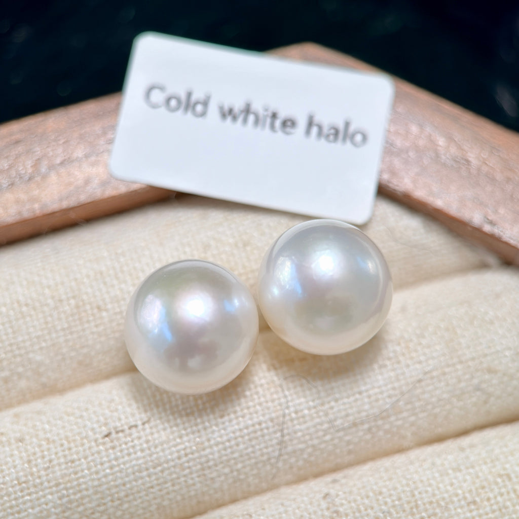 12mm White Freshwater Pearl Stud Earrings – Four Halo Colour Variations