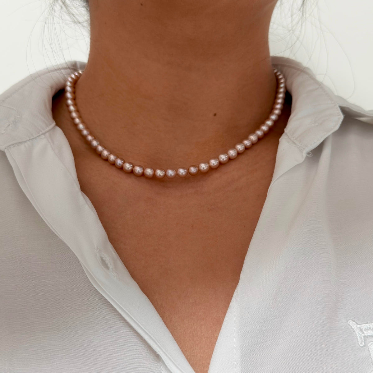 Elegant Metallic Orange 6mm Freshwater Pearl Necklace