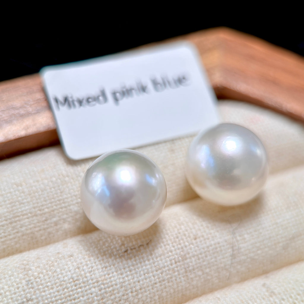 12mm White Freshwater Pearl Stud Earrings – Four Halo Colour Variations