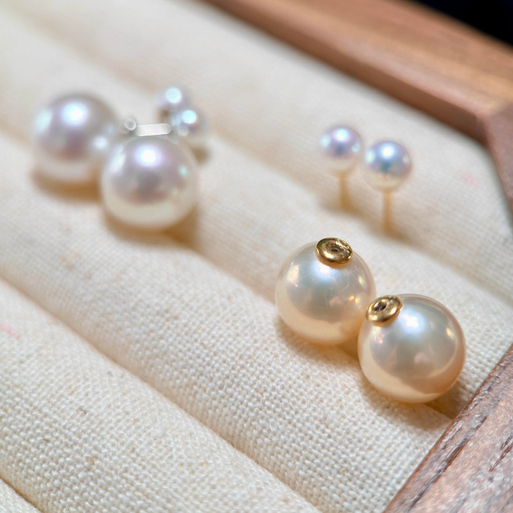 Modern convertible freshwater pearl stud earrings with a customizable detachable design.