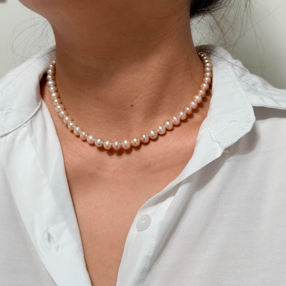 Elegant Metallic Orange 7.5mm Freshwater Pearl Necklace